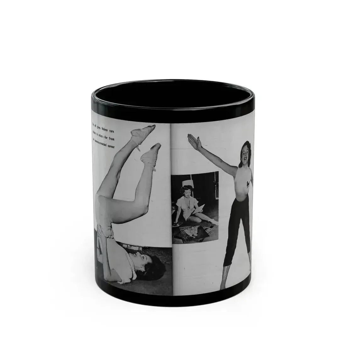 Helene Hayden #09 - 2 Pages, 3 B&W Photos & Caption from EYE Digest Mag. Nov. '53 (Vintage Female Icon) Black Coffee Mug 11oz - Go Mug Yourself