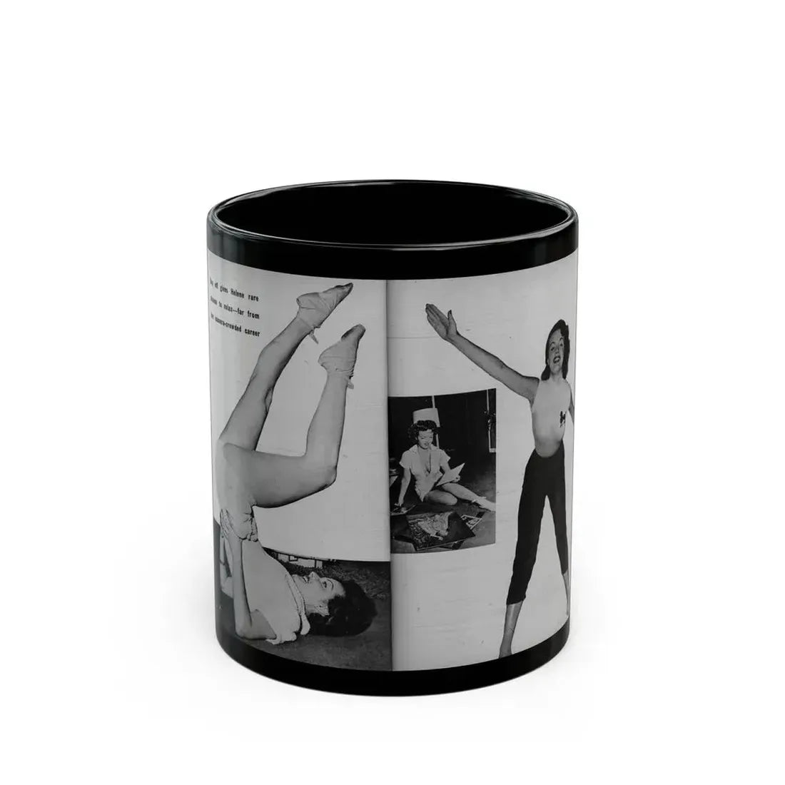 Helene Hayden #09 - 2 Pages, 3 B&W Photos & Caption from EYE Digest Mag. Nov. '53 (Vintage Female Icon) Black Coffee Mug 11oz - Go Mug Yourself