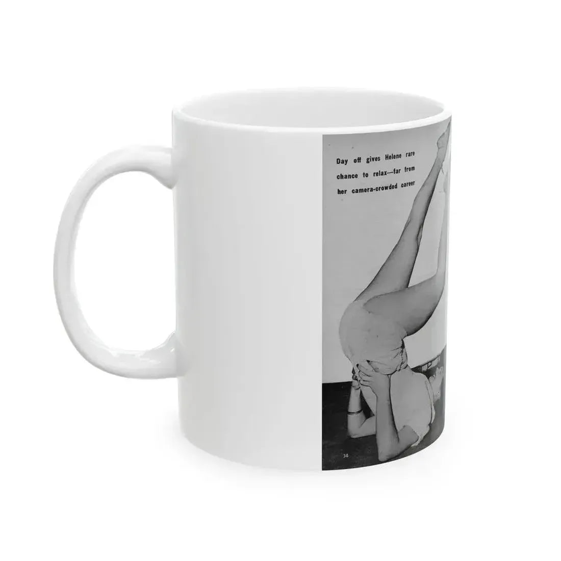 Helene Hayden #09 - 2 Pages, 3 B&W Photos & Caption from EYE Digest Mag. Nov. '53 (Vintage Female Icon) White Coffee Mug - Go Mug Yourself