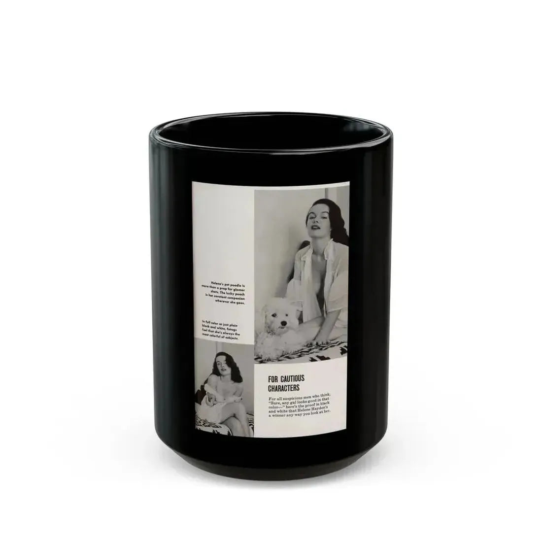 Helene Hayden #12 - 2 B&W Photos & Captions from Picture Scope Digest Mag. Jan. '57 (Vintage Female Icon) Black Coffee Mug 15oz - Go Mug Yourself