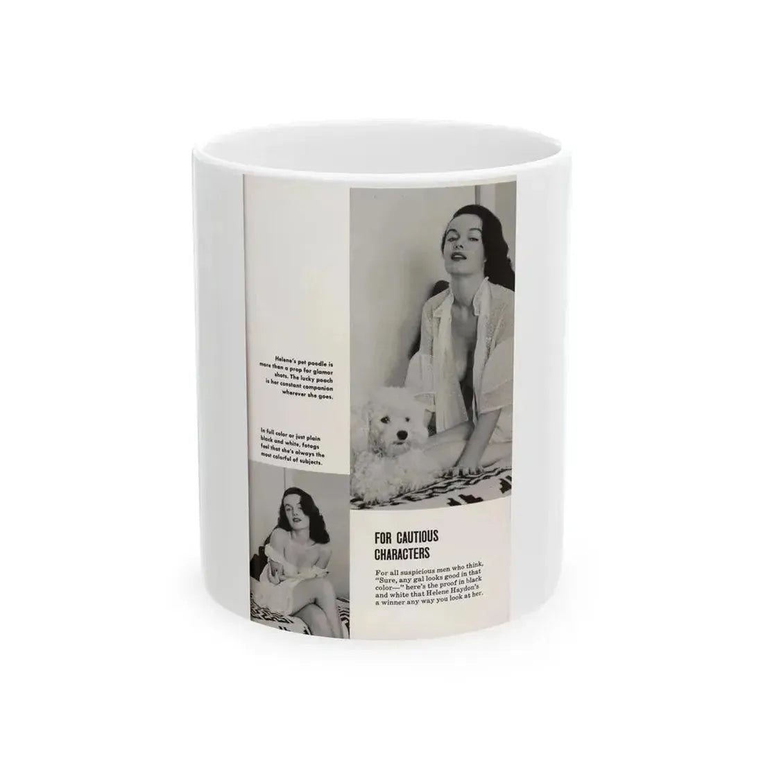 Helene Hayden #12 - 2 B&W Photos & Captions from Picture Scope Digest Mag. Jan. '57 (Vintage Female Icon) White Coffee Mug 11oz - Go Mug Yourself