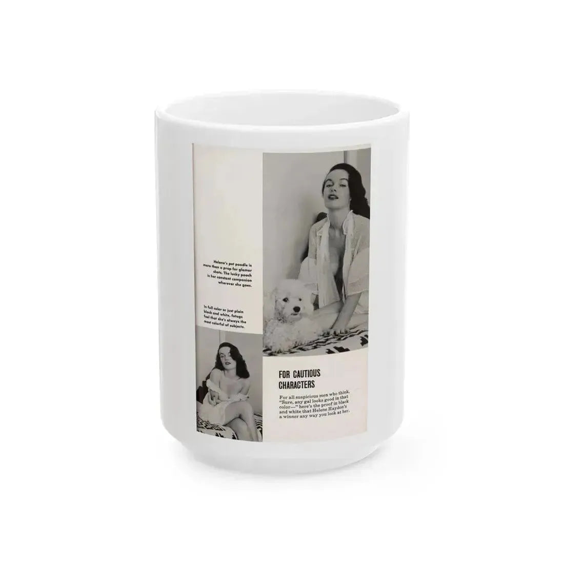 Helene Hayden #12 - 2 B&W Photos & Captions from Picture Scope Digest Mag. Jan. '57 (Vintage Female Icon) White Coffee Mug 15oz - Go Mug Yourself