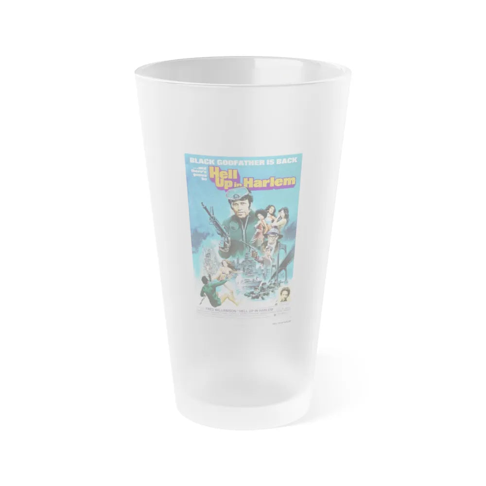 HELL UP IN HARLEM 1973 Movie Poster - Frosted Pint Glass 16oz-16oz-Frosted-Go Mug Yourself