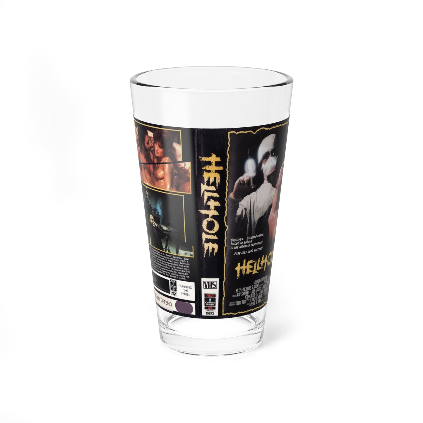 HELLHOLE HORROR (VHS COVER) Pint Glass 16oz-16oz-Go Mug Yourself