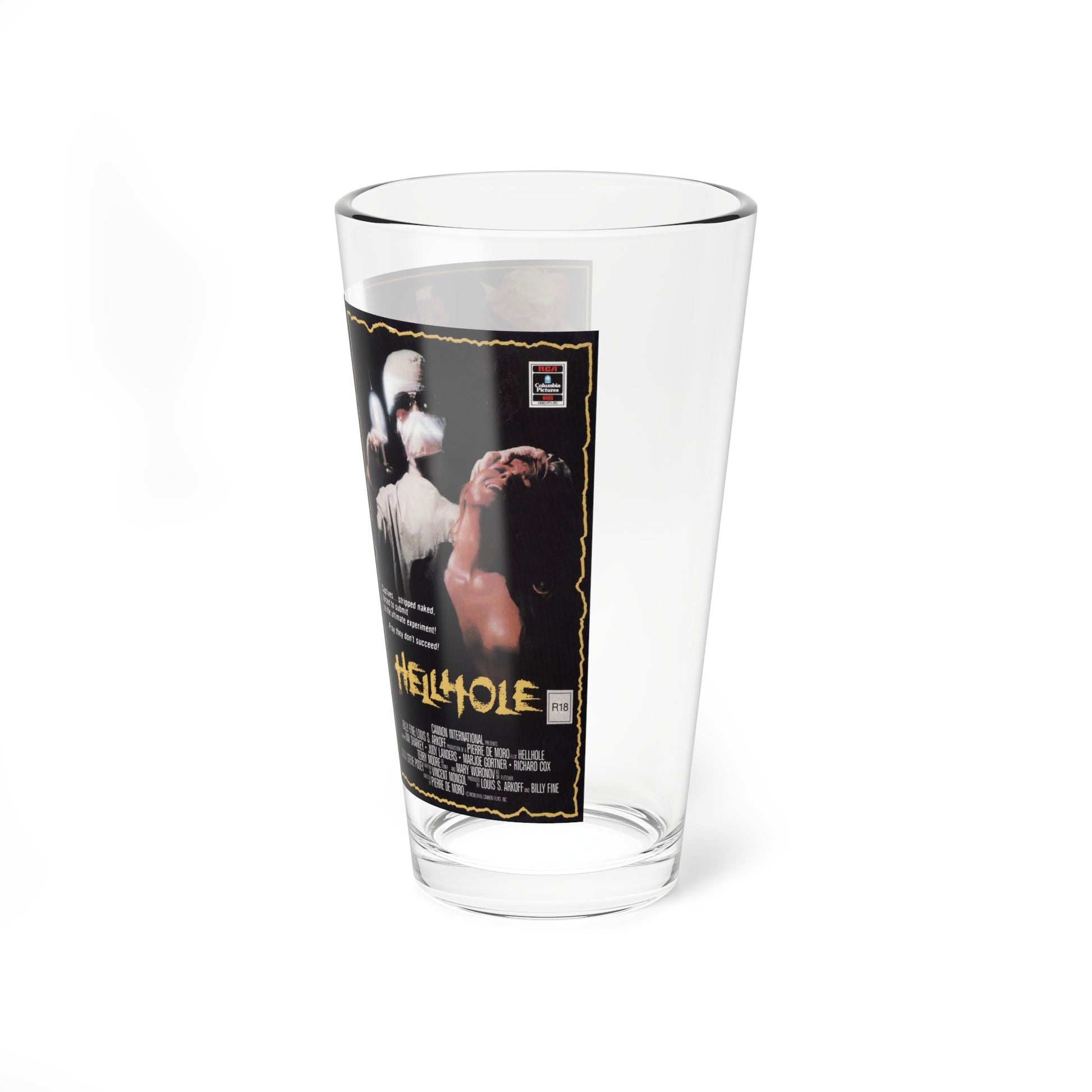 HELLHOLE HORROR (VHS COVER) Pint Glass 16oz-Go Mug Yourself