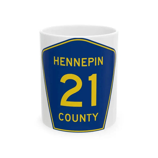 Hennepin County 21 (Minnesota) (Road Sign) White Coffee Mug 11oz - Go Mug Yourself