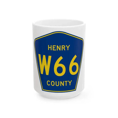 Henry County Route W66 IA (Iowa) (Road Sign) White Coffee Mug 15oz - Go Mug Yourself