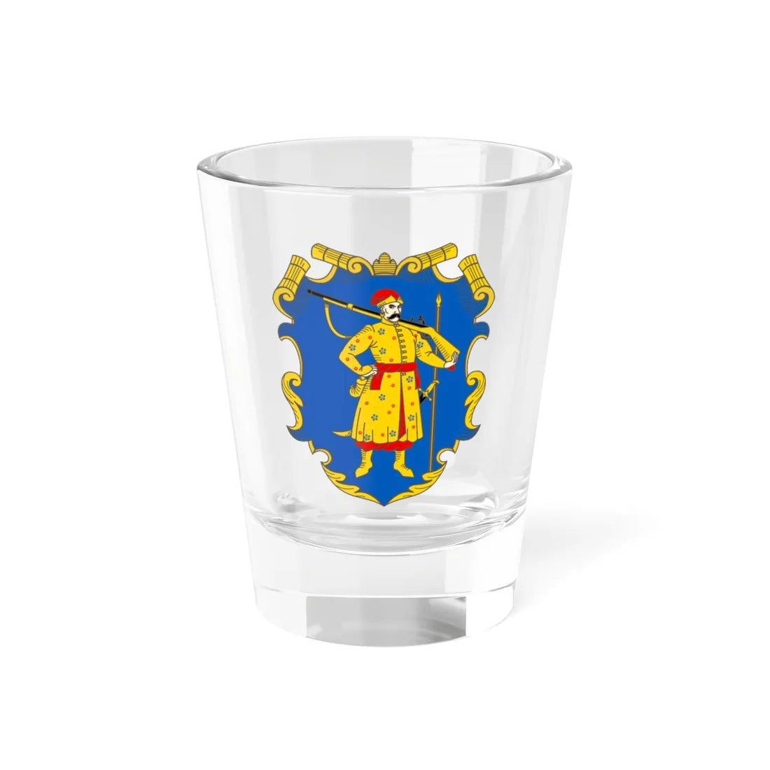 Herb Viyska Zaporozkogo Nyzovoho Alex K (Ukraine) (Coat of Arms) Shot Glass 1.5oz 1.5oz - Go Mug Yourself