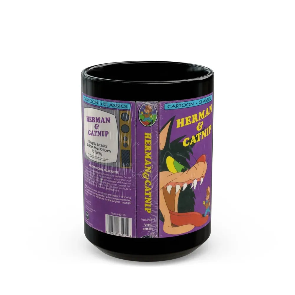 HERMAN AND CATNIP NAUGHTY BUT MICE (VHS COVER) - Black Coffee Mug 15oz - Go Mug Yourself