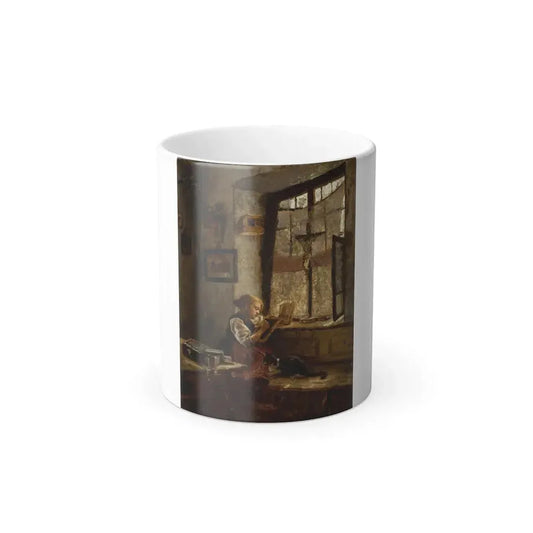 Herman Hartwich (1853-1926) Girl with Cat - Oil on Canvas - Color Changing Mug 11oz 11oz - Go Mug Yourself