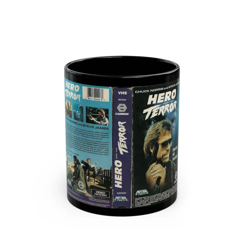 HERO AND THE TERROR CHUCK NORRIS STEVE JAMES (VHS COVER) - Black Coffee Mug 11oz - Go Mug Yourself
