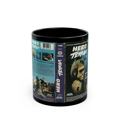HERO AND THE TERROR CHUCK NORRIS STEVE JAMES (VHS COVER) - Black Coffee Mug 11oz - Go Mug Yourself