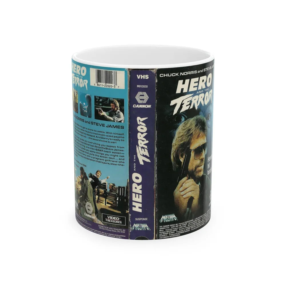 HERO AND THE TERROR CHUCK NORRIS STEVE JAMES (VHS COVER) - White Coffee Mug-11oz-Go Mug Yourself