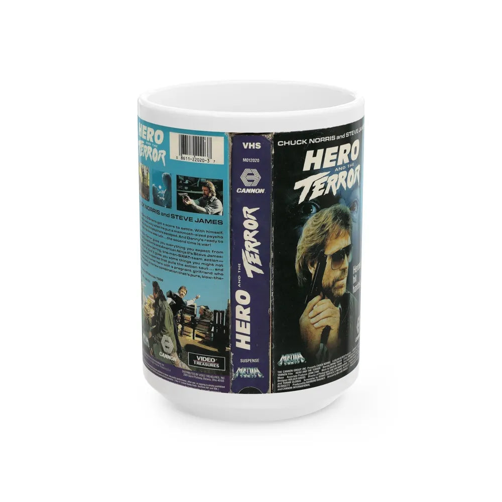 HERO AND THE TERROR CHUCK NORRIS STEVE JAMES (VHS COVER) - White Coffee Mug-15oz-Go Mug Yourself