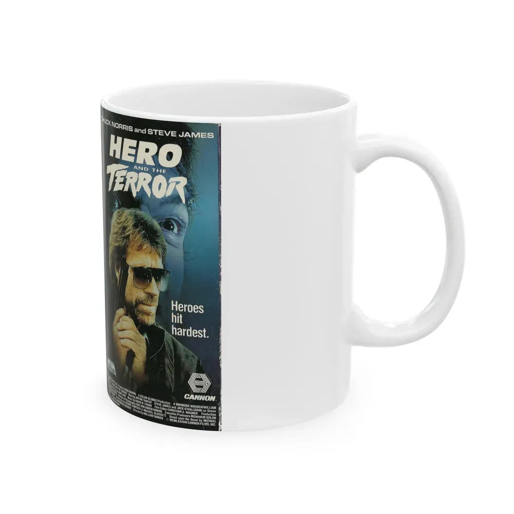 HERO AND THE TERROR CHUCK NORRIS STEVE JAMES (VHS COVER) - White Coffee Mug - Go Mug Yourself
