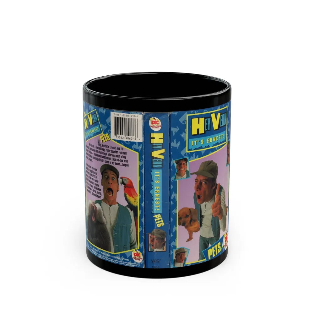 HEY VERN ITS ERNEST PETS (VHS COVER) - Black Coffee Mug-11oz-Go Mug Yourself