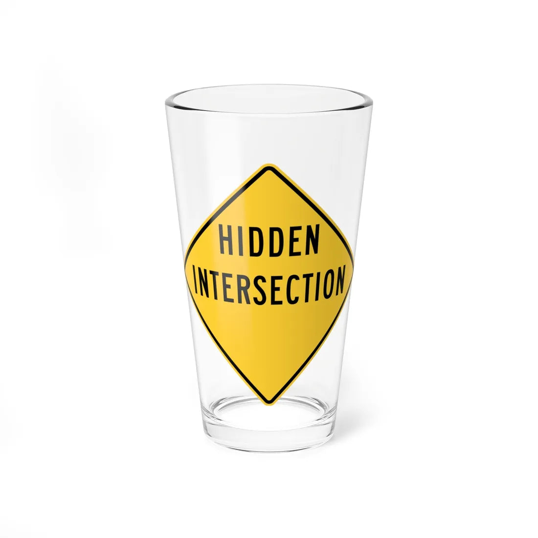 HIDDEN INTERSECTION MUTCD-DE W11-16-DE (Delaware) (Road Sign) Pint Glass 16oz 16oz - Go Mug Yourself