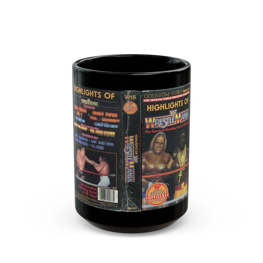 HIGHLIGHTS OFWRESTLE MANIA WWF (VHS COVER) - Black Coffee Mug-15oz-Go Mug Yourself