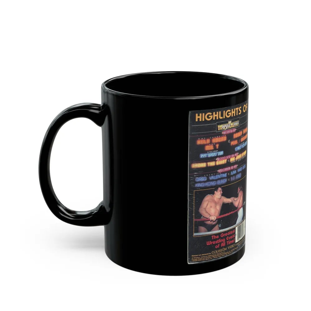 HIGHLIGHTS OFWRESTLE MANIA WWF (VHS COVER) - Black Coffee Mug-Go Mug Yourself