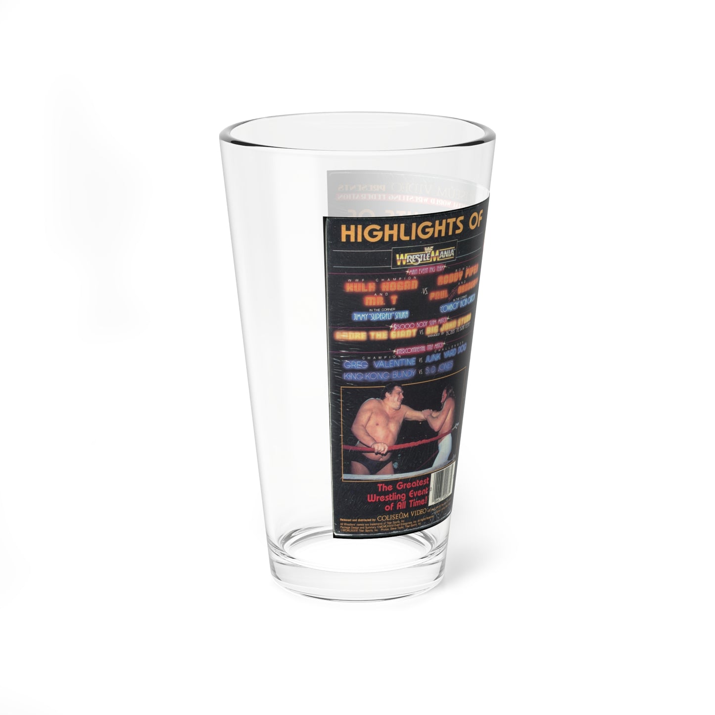 HIGHLIGHTS OFWRESTLE MANIA WWF (VHS COVER) Pint Glass 16oz-Go Mug Yourself