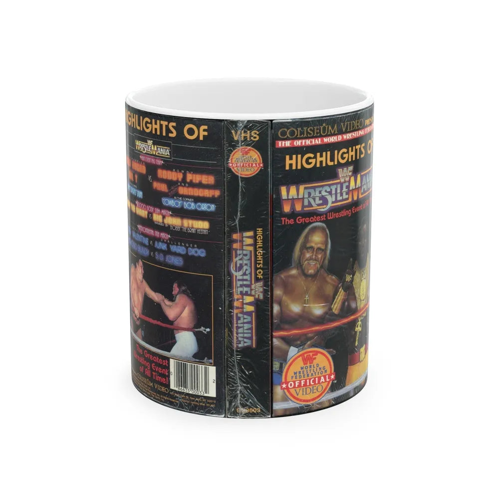 HIGHLIGHTS OFWRESTLE MANIA WWF (VHS COVER) - White Coffee Mug-11oz-Go Mug Yourself