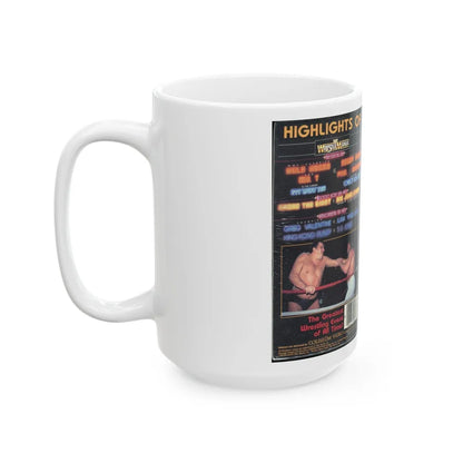 HIGHLIGHTS OFWRESTLE MANIA WWF (VHS COVER) - White Coffee Mug-Go Mug Yourself