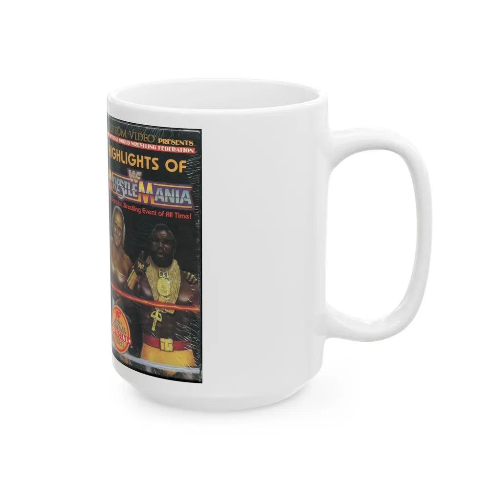 HIGHLIGHTS OFWRESTLE MANIA WWF (VHS COVER) - White Coffee Mug-Go Mug Yourself