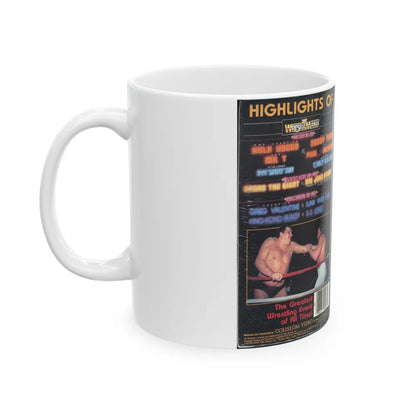 HIGHLIGHTS OFWRESTLE MANIA WWF (VHS COVER) - White Coffee Mug-Go Mug Yourself