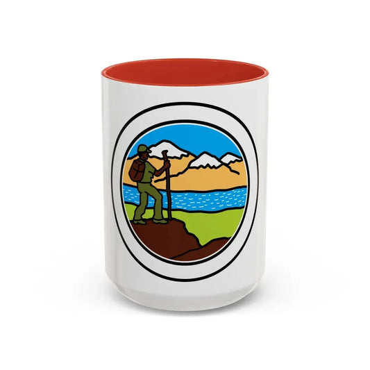 Hiking (Boy Scout Merit Badge) Accent Coffee Mug 15oz Red - Go Mug Yourself