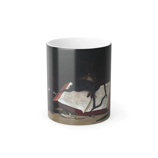 Hippolyte Pierre Delanoy (1849-1899) An open book with Ottoman artefacts - Oil on Canvas - Color Changing Mug 11oz 11oz - Go Mug Yourself