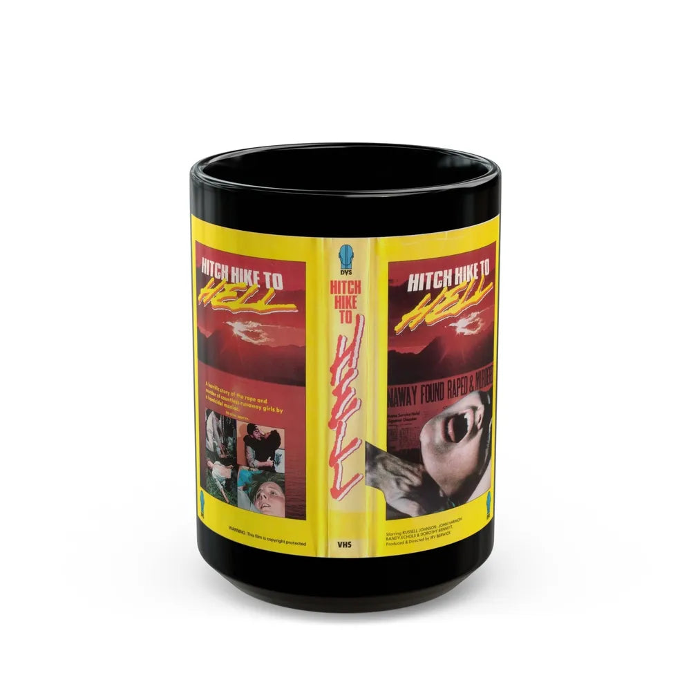 HITCH HIKE TO HELL (VHS COVER) - Black Coffee Mug-15oz-Go Mug Yourself