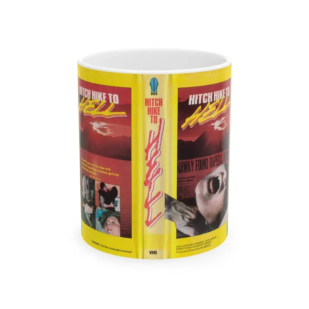 HITCH HIKE TO HELL (VHS COVER) - White Coffee Mug 11oz - Go Mug Yourself
