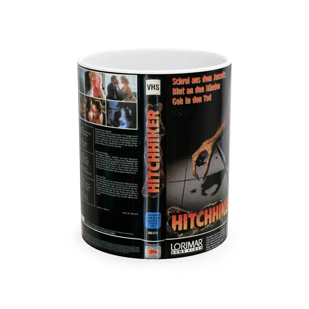 HITCHHIKER (VHS COVER) - White Coffee Mug 11oz - Go Mug Yourself