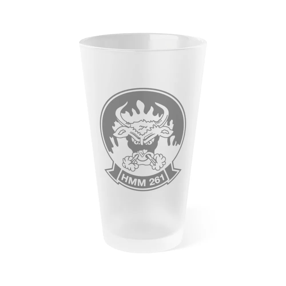 HMM 261 BW (USMC) Frosted Pint Glass 16oz-Go Mug Yourself