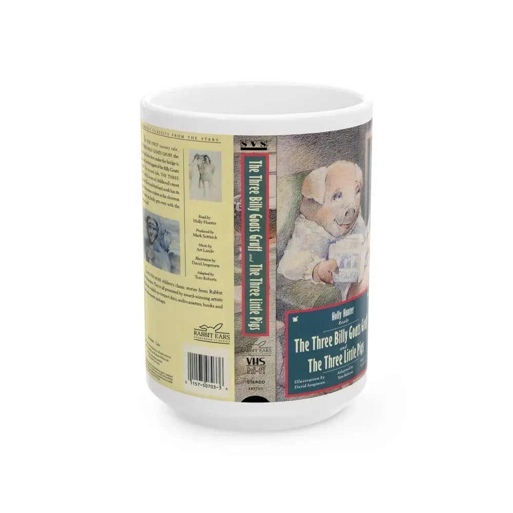 HOLLY HUNTER READS THE THREE BILLY GOATS GRUFF (VHS COVER) - White Coffee Mug 15oz - Go Mug Yourself
