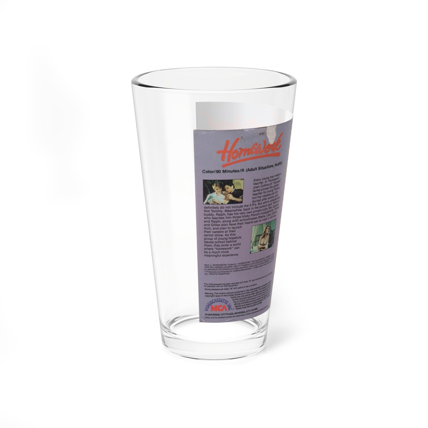 HOMEWORK (VHS COVER) Pint Glass 16oz-Go Mug Yourself