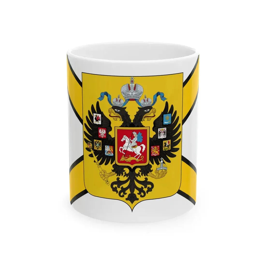 Honorary Naval Ensign of Russia black-yellow-white with coat of arms (Russia) White Coffee Mug 11oz - Go Mug Yourself