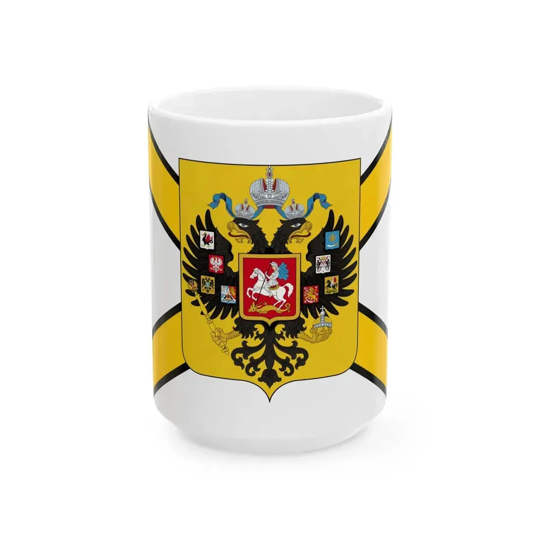 Honorary Naval Ensign of Russia black-yellow-white with coat of arms (Russia) White Coffee Mug 15oz - Go Mug Yourself