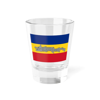 Horizontal flag of Romania with Dacian Draco (Oman) Shot Glass 1.5oz 1.5oz - Go Mug Yourself
