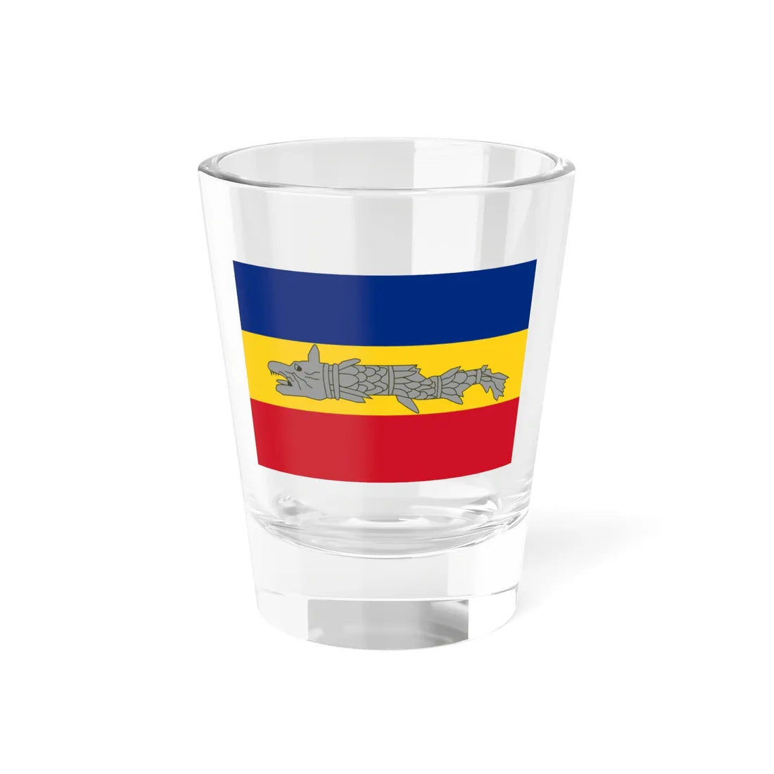 Horizontal flag of Romania with Dacian Draco (Oman) Shot Glass 1.5oz - Go Mug Yourself