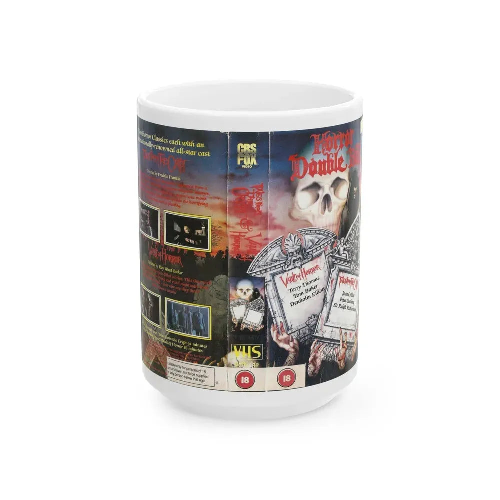 HORROR DOUBLE BILL VAULT OF HORROR TALES FROM THE CRYPT (VHS COVER) - White Coffee Mug 15oz - Go Mug Yourself