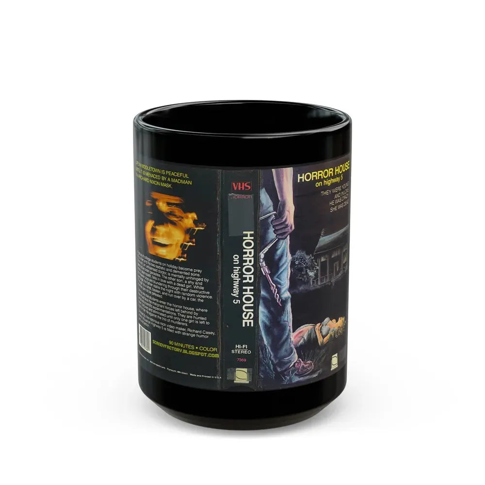 HORROR HOUSE ON HIGHWAY 5 (VHS COVER) - Black Coffee Mug 15oz - Go Mug Yourself