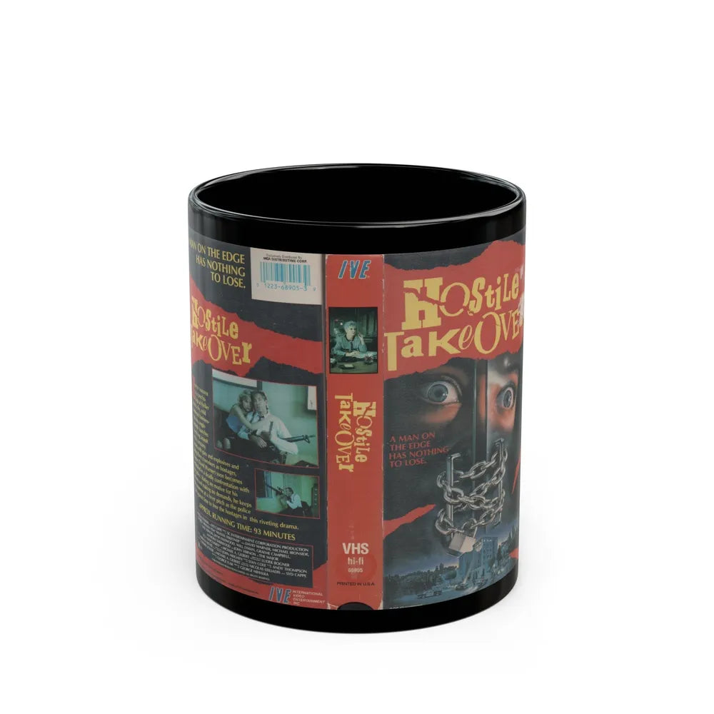 HOSTILE TAKEOVER IVE ENTERTAINMENT (VHS COVER) - Black Coffee Mug-11oz-Go Mug Yourself