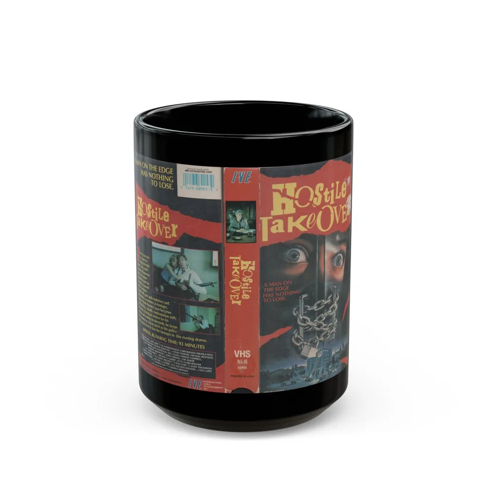 HOSTILE TAKEOVER IVE ENTERTAINMENT (VHS COVER) - Black Coffee Mug-15oz-Go Mug Yourself