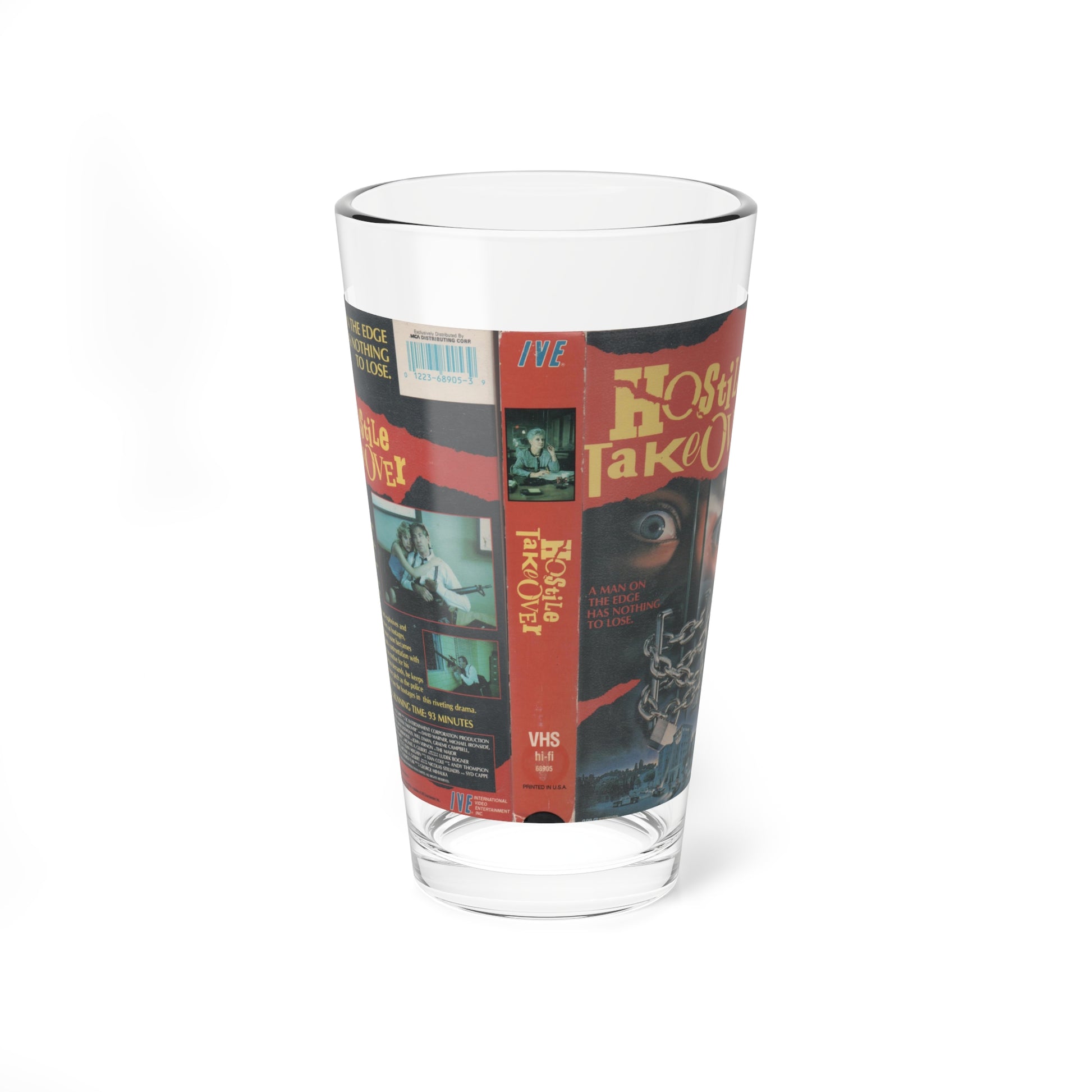 HOSTILE TAKEOVER IVE ENTERTAINMENT (VHS COVER) Pint Glass 16oz-16oz-Go Mug Yourself