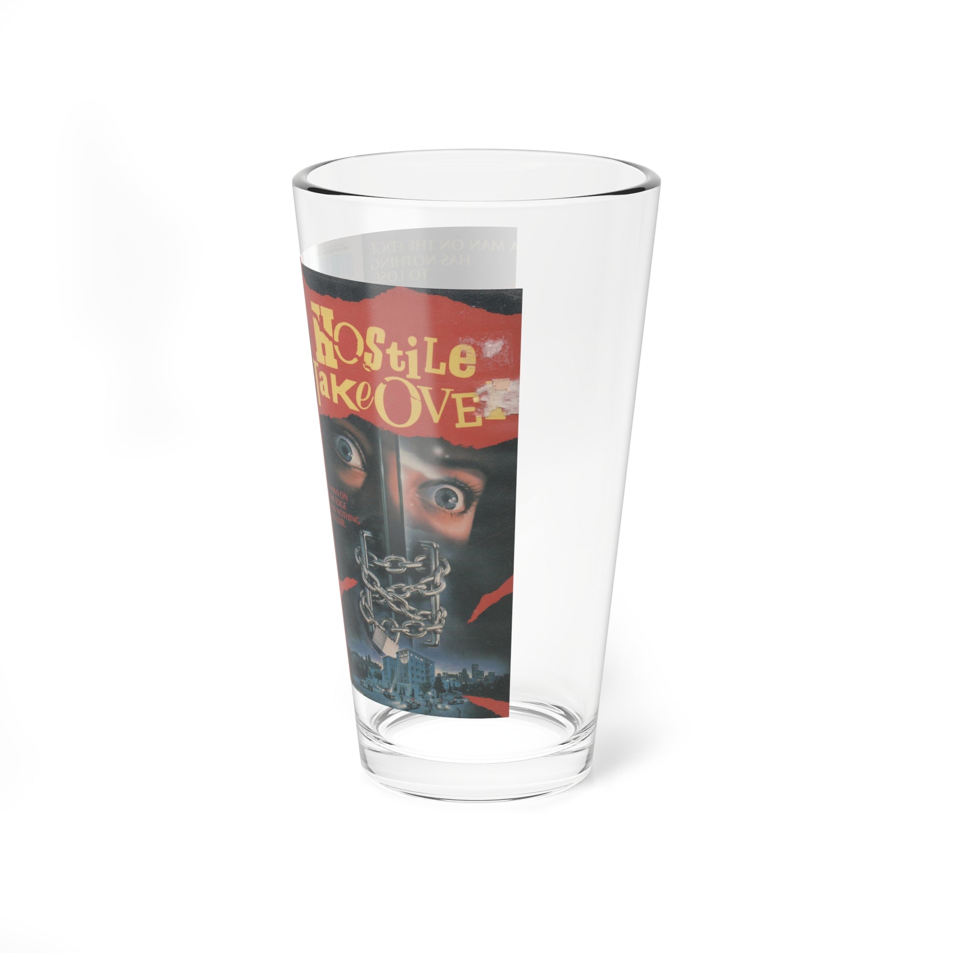 HOSTILE TAKEOVER IVE ENTERTAINMENT (VHS COVER) Pint Glass 16oz-Go Mug Yourself