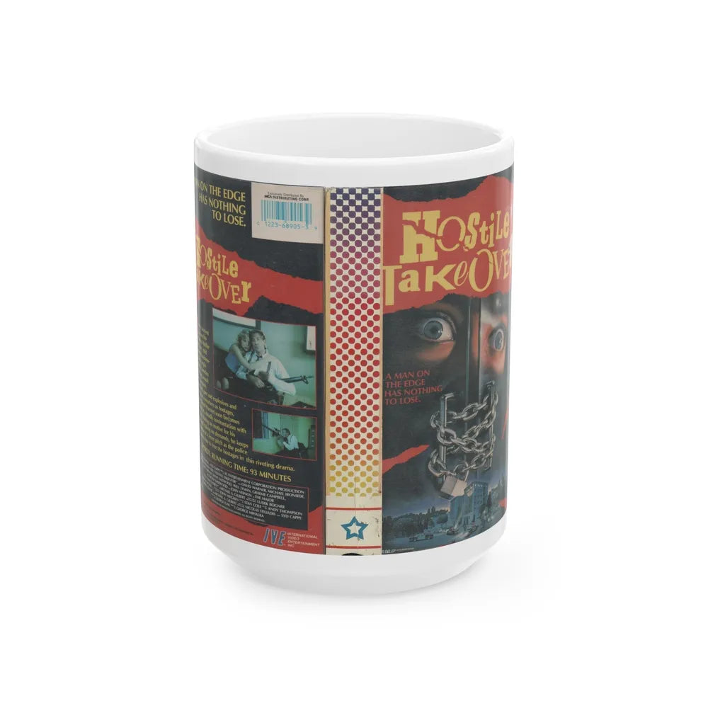 HOSTILE TAKEOVER (VHS COVER) - White Coffee Mug-15oz-Go Mug Yourself