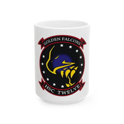 HSC 12 Golden Falcons (U.S. Navy) White Coffee Mug 15oz - Go Mug Yourself