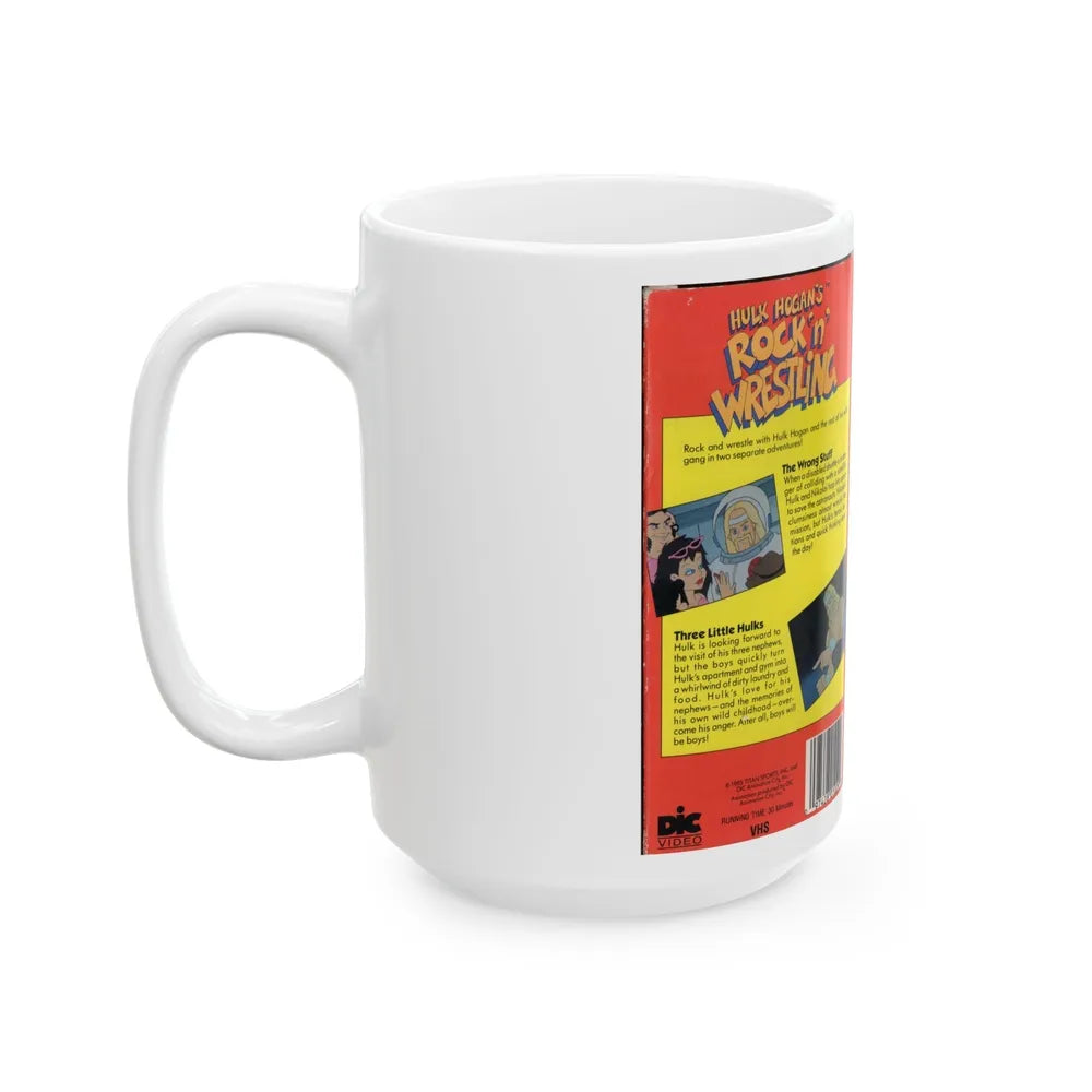 HULK HOGANS ROCK N WRESTLIN THE WRONG STUFF AND THREE LITTLE HULKS (VHS COVER) - White Coffee Mug-Go Mug Yourself