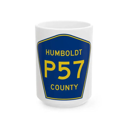 Humboldt County Route P57 IA (Iowa) (Road Sign) White Coffee Mug 15oz - Go Mug Yourself
